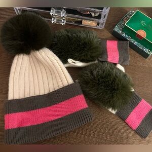 Haute Shore fur beanie and mittens /fingerless gloves set